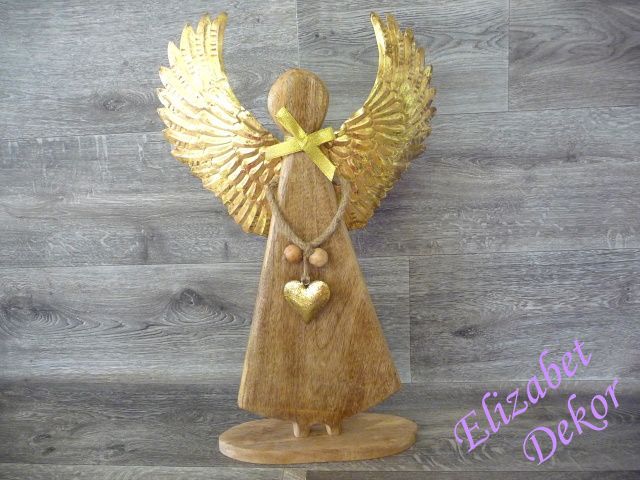 Anděl dřevěný - zlatá křídla B