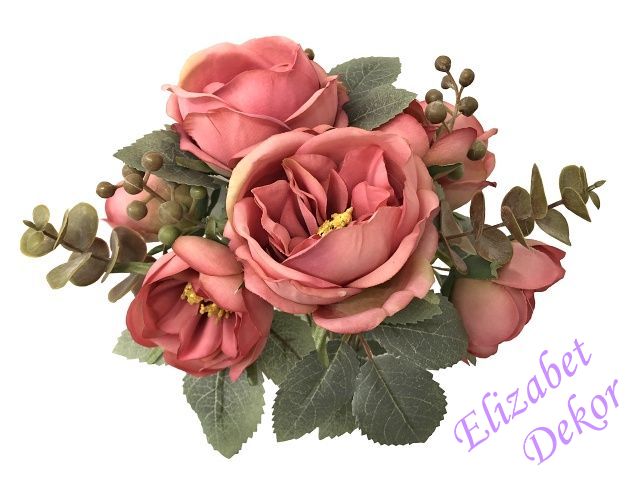 Kytice růží s tmavým eukalyptem - tm.růžová